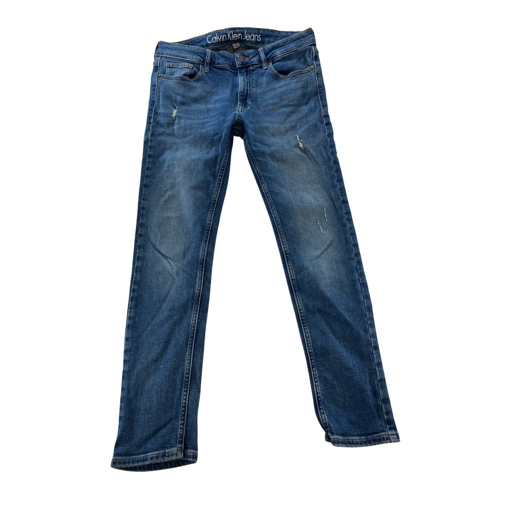 Calvin Klein Jeans Womens‎ Slim Boyfriend Blue Denim Distressed Jeans Size 2